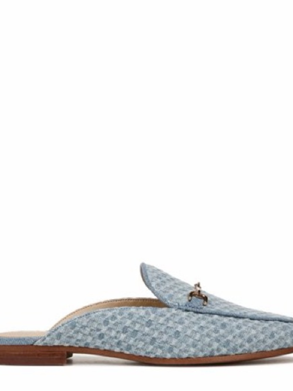 Sam Edelman Light Blue Woven Slip-On Mule with Gold Chain - Picture 3 of 7
